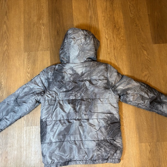 Timberland Storm Printed Puffer Coat Boys 14-16 Gray Hooded Full Zip Warm Lined - Picture 3 of 10